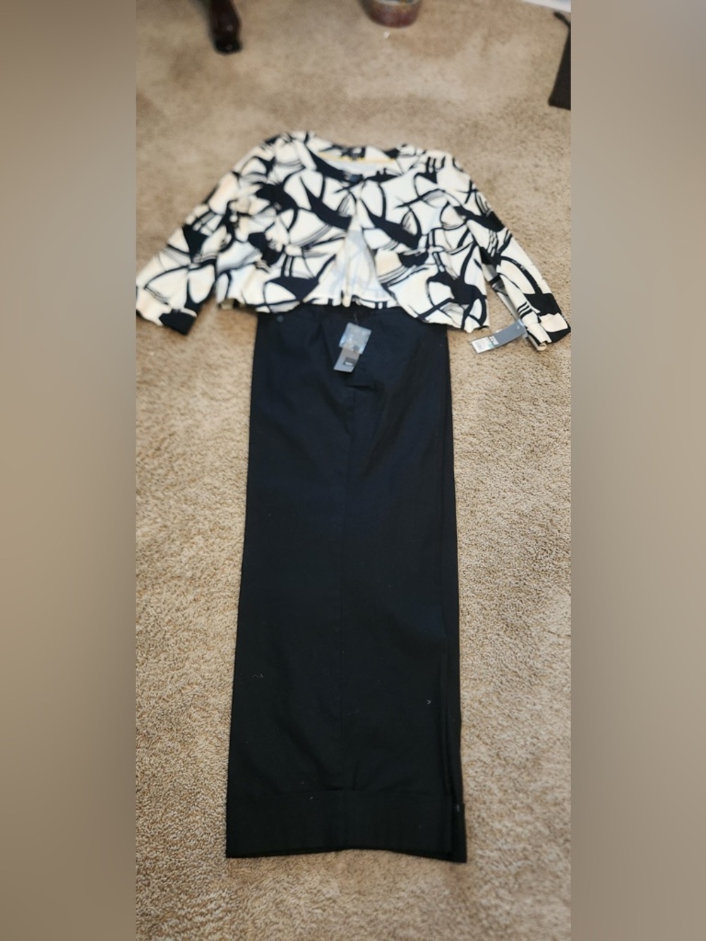 Moschino Black and cream colored pantsuit. wide leg cuffed pants.